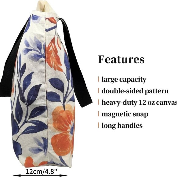 Brand New Large Floral Tote Bag 12Oz Heavy Duty Canvas Gift for Daily Use (78 ch - Picture 4 of 8